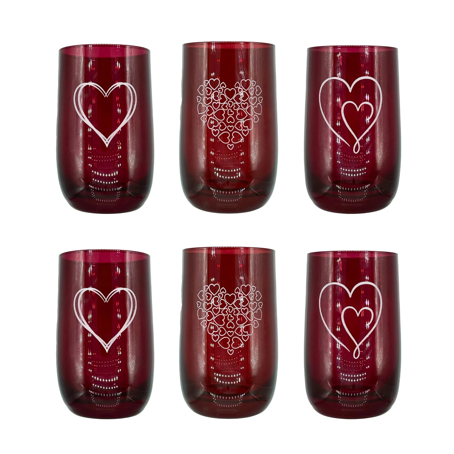 Valentine's Hearts Red Tumblers, Set Of 6 1 Valentine's Hearts Red Tumblers, Set Of 6